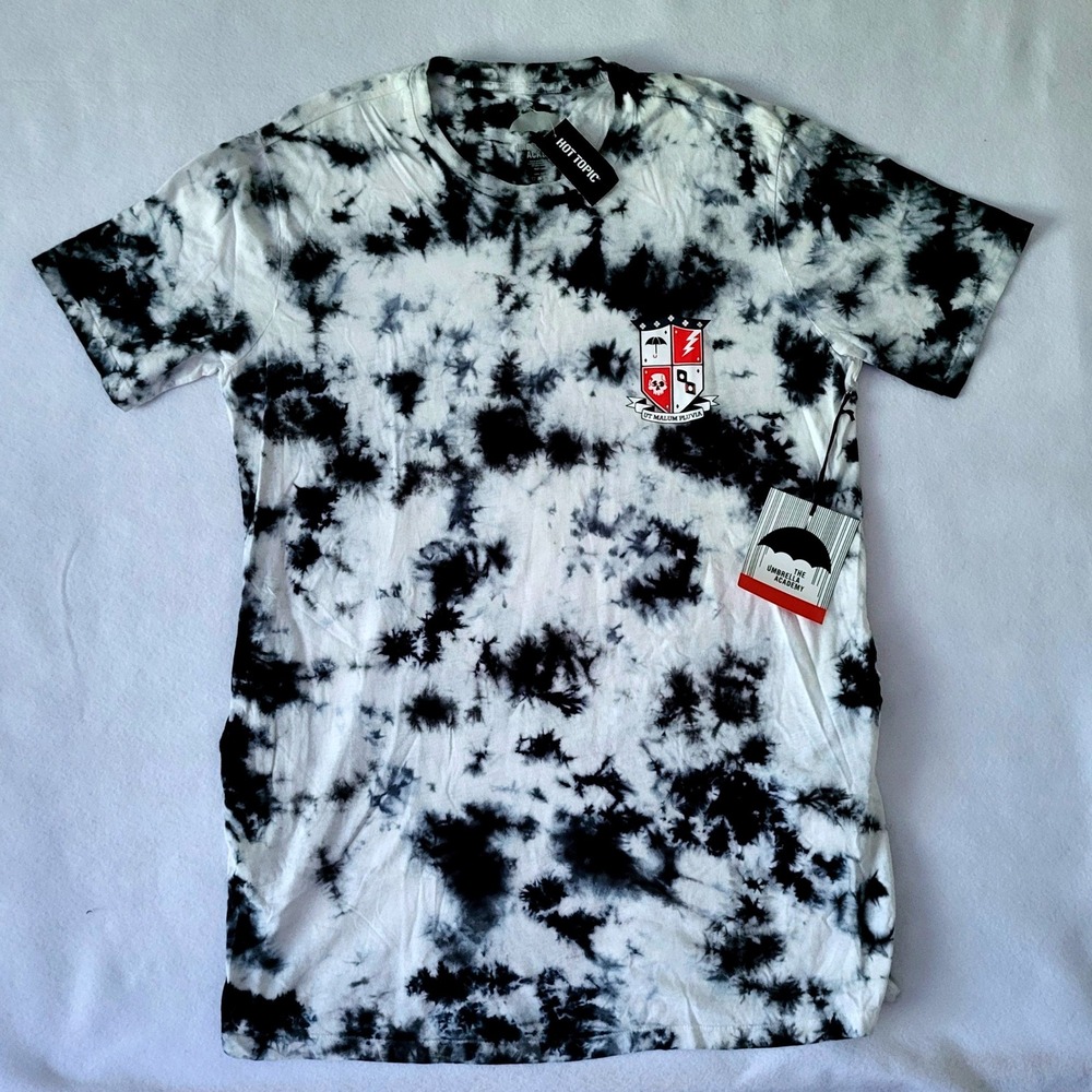 The Umbrella Academy Hot Topic Tie Dye Tee Dress Womens XL Black White Crest New
